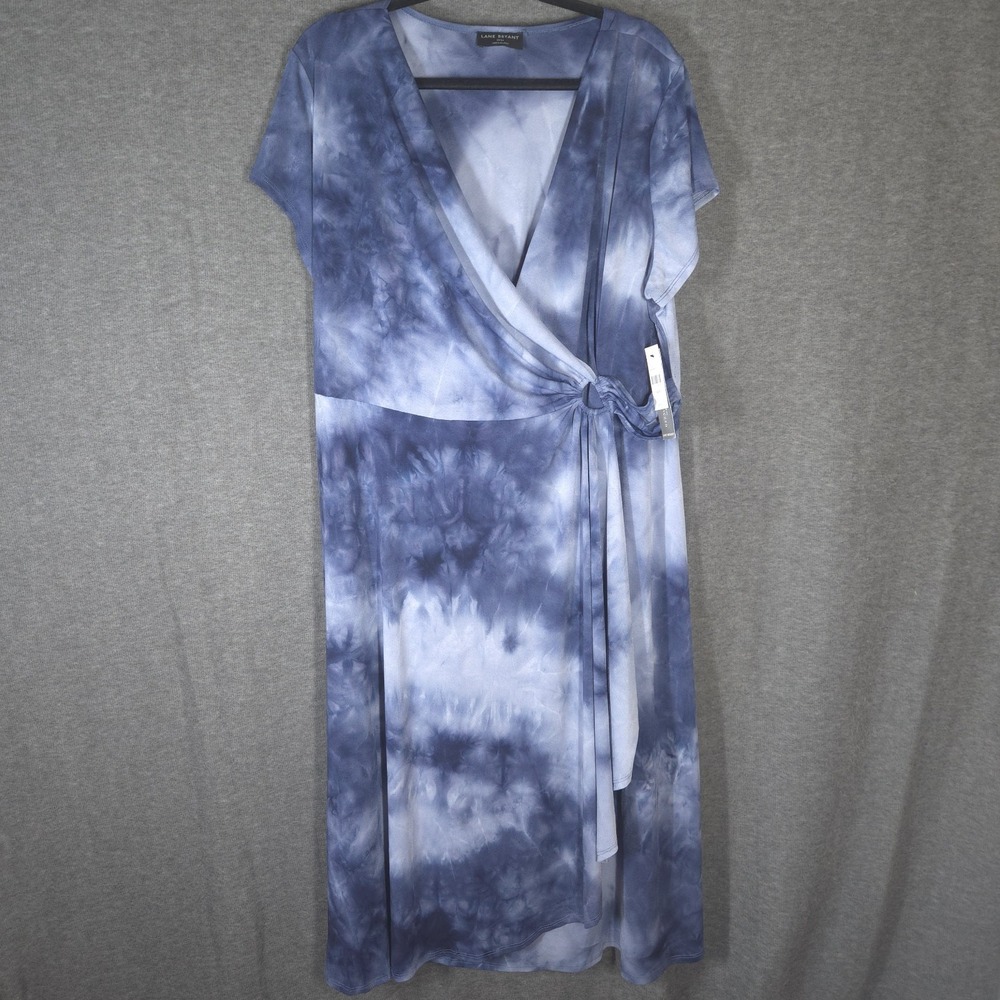 Lane Bryant Blue Tie-Dye Faux Wrap Midi Dress Womens Size 22/24 NWT Boho